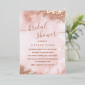 バラゴールドフォイル赤面ピンクピーチブライダルシャワー 箔招待状 (立ち正面)
