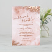 バラゴールドフォイル赤面ピンクピーチブランチと泡立ち 箔招待状 (立ち正面)