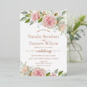 バラゴールドフォイル赤面ピンクフローラ結婚ズ 箔招待状 (立ち正面)