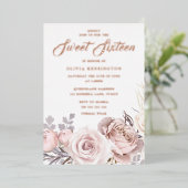 バラゴールドフォイル赤面フラワーズスウィート16パーティー 箔招待状 (立ち正面)