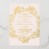 バラゴールドフォイル赤面フローラ結婚ズ 箔招待状 (正面)