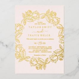 バラゴールドフォイル赤面フローラ結婚ズ 箔招待状