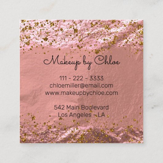 バラゴールドフォイル輝くグラムスタイリッシュメイクアップアーティスト スクエア名刺 (裏面)