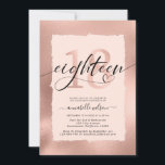 バラゴールドフォイル18th誕生日フォト招待状 招待状<br><div class="desc">バラスタイリッシュ金ゴールドエレガントと赤面ピンクの写真18回目の誕生日の招待状。デザインは、フェイクフォイルバラ金ゴールドフレーム、バラ金ゴールドの18番、ピンクの背景に手書き赤面のタイポグラフィスクリプト「18」を特徴とする。パーティーの詳細と写真を後ろに置いて好みに合わせる。</div>