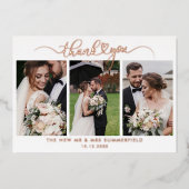 バラゴールドフォイル3枚結婚の写真のサンキューカード 箔招待状 (正面)