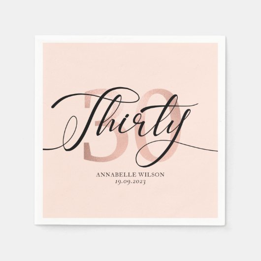 バラゴールドフォイル30歳の誕生日 スタンダードカクテルナプキン (正面)