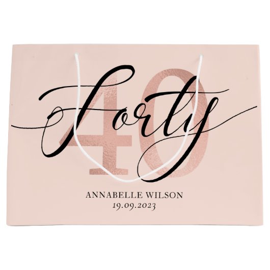 バラゴールドフォイル40歳誕生日大抱き枕 ラージペーパーバッグ (正面)