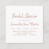 バラゴールドフォイル&スクリプトブライダルシャワーチケット スクエア名刺 (正面)