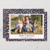 バラゴールドフォイル – ネイビーブルークリスマスファミリーフォト シーズンカード (正面/裏面)