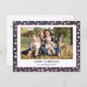 バラゴールドフォイル – ネイビーブルークリスマスファミリーフォト シーズンポストカード (正面/裏面)
