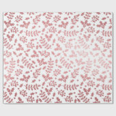 バラゴールドフォイル&ホワイトホリーウィンタークリスマス ラッピングペーパー (フラット)