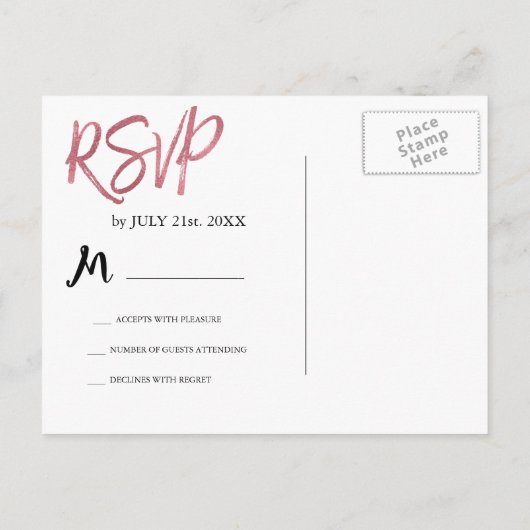 バラゴールドフォイルRSVP結婚式招待状返信 インビテーションポストカード (裏面)