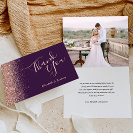 バラゴールドラメ入りパープルの結婚式のお礼 カード