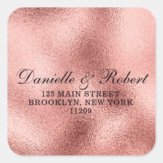 バラゴールド結婚フォイル差出人住所ラベル スクエアシール (正面)