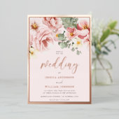 バラゴールド縁どフォイルダスティバラ結婚フローラ 箔招待状 (立ち正面)