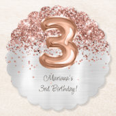  バラゴールド シルバー 3歳 誕生日パーティー ペーパーコースター (正面)