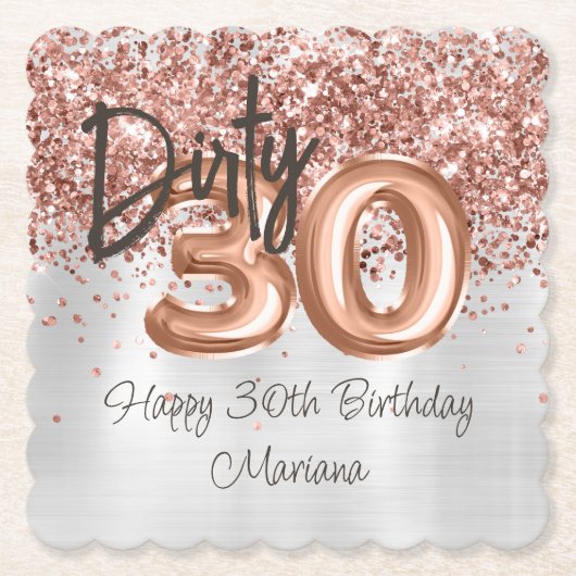 バラゴールド シルバー 30歳の誕生日パーティー ペーパーコースター (正面)