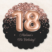 バラゴールド ブラック 18歳 誕生日パーティー ペーパーコースター (正面)