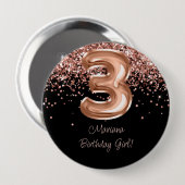 バラゴールド ブラック 3歳 誕生日パーティー 缶バッジ (正面&裏面)