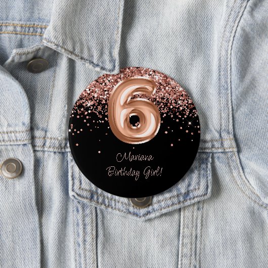 バラゴールド ブラック 6歳 誕生日パーティー 缶バッジ (インサイチュ)