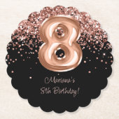  バラゴールド ブラック 8歳 誕生日パーティー ペーパーコースター (正面)