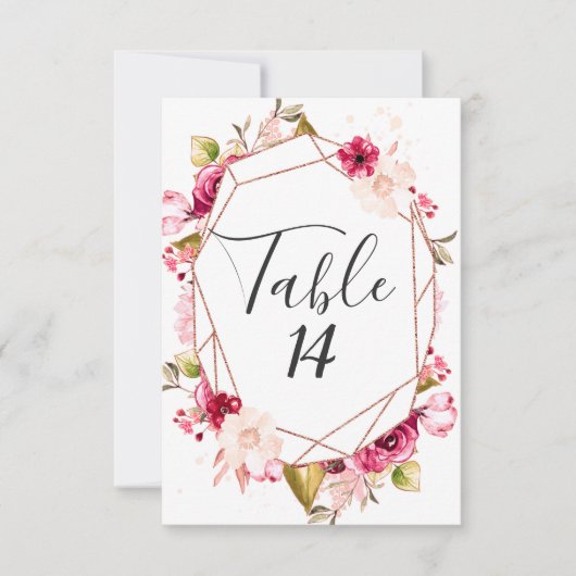 バラゴールド ワインレッド & ピンクの結婚式テーブルナンバー 招待状 (正面)