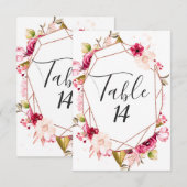 バラゴールド ワインレッド & ピンクの結婚式テーブルナンバー 招待状 (正面/裏面)