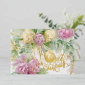 バラサテンリボンエバーグリーンメイヴクリームクリスマス 箔シーズンカード (立ち正面)