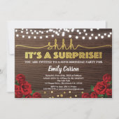 バラサプライズ60th誕生日パーティー招待レッド 招待状 (正面)