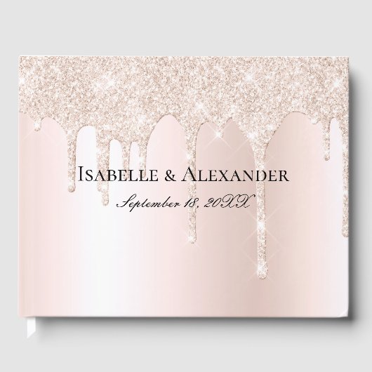 バラシャンパングリッタードリップス赤面結婚ピンク ゲストブック (正面)