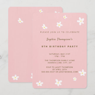 バラシンプルダスティかわいいデイジーガールバースデーパーティー 招待状