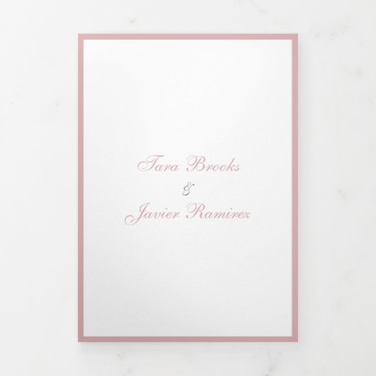 バラシンプルダスティピンクエレガントな結婚式 三つ折り招待状 (カバー)
