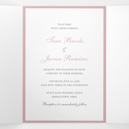 バラシンプルダスティピンクエレガントな結婚式 三つ折り招待状 (内部中)