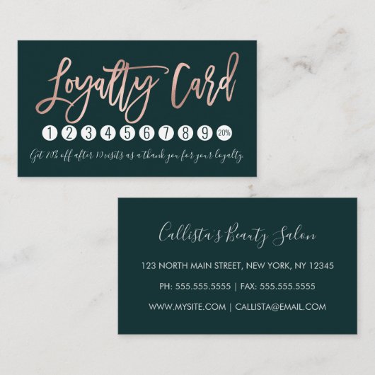 バラシンプル金ゴールドエメラルドグリーンモダンタイポグラフィ ロイヤリティカード (正面/裏面)