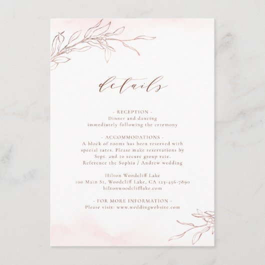 バラシンプル金ゴールドエレガント植物性結婚詳細 エンクロージャーカード (正面)