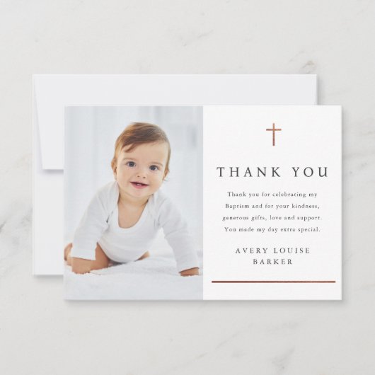 バラシンプル金ゴールドクロス写真宗教バプテスマ サンキューカード (正面)