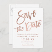 バラシンプル金ゴールドスクリプトホワイトシックで日付を保存 案内ポストカード (正面/裏面)