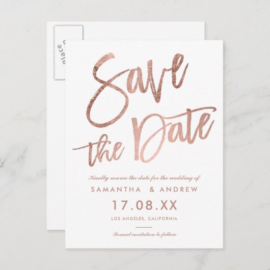 バラシンプル金ゴールドスクリプトホワイトシックで日付を保存 案内ポストカード (正面/裏面)