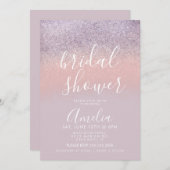 バラシンプル金ゴールドピンクブライダルシャワーグリッター 招待状 (正面/裏面)