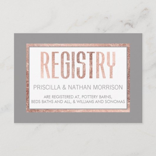 バラシンプル金ゴールドフレーム石板グレーギフトレジストリ エンクロージャーカード (正面)