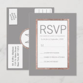 バラシンプル金ゴールドフレーム石板グレーRSVP インビテーションポストカード (正面/裏面)
