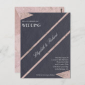 バラシンプル金ゴールドマーブルブルー結婚式招待状 ポストカード (正面/裏面)