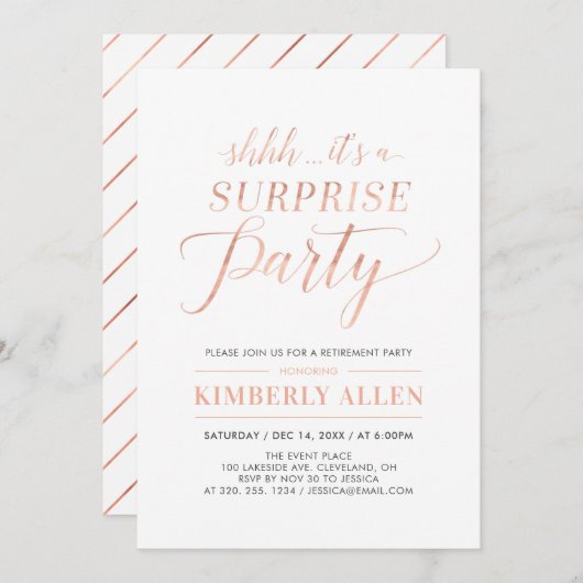 バラシンプル金ゴールドモダンサプライズ退職パーティー 招待状 (正面/裏面)