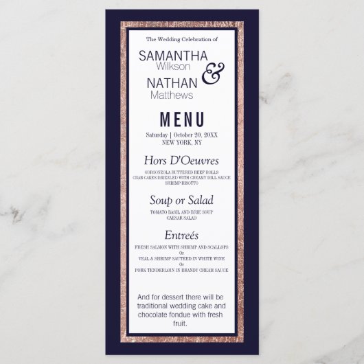 バラシンプル金ゴールドラインネイビーブルー結婚ズ メニュー (正面)