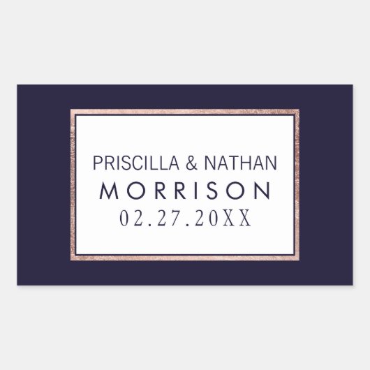 バラシンプル金ゴールドラインネイビーブルー結婚ズ 長方形シール (正面)