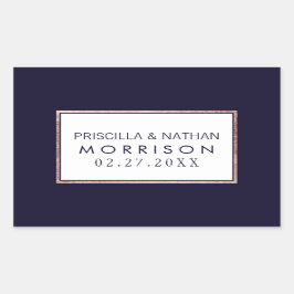 バラシンプル金ゴールドラインネイビーブルー結婚ズ 長方形シール