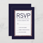 バラシンプル金ゴールドラインNavy Blue RSVPカード (正面/裏面)