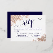 バラシンプル金ゴールド&ネイビーウェディングRSVP 箔招待状ポストカード (正面/裏面)