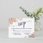 バラシンプル金ゴールド&ネイビーウェディングRSVP 箔招待状ポストカード (立ち正面)