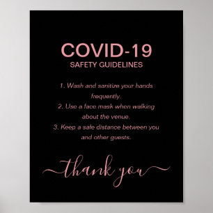 バラシンプル金ゴールドCovid Safety Guidelines Black ポスター